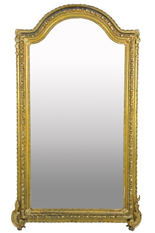 A MONUMENTAL ANTIQUE ITALIAN CARVED GILTWOOD PIER: A MONUMENTAL ANTIQUE ITALIAN CARVED GILTWOOD PIER MIRROR Late 19th-Early 20th Century Losses to carving and gilting. Ovearll in very good to good condition. 82½ x 48½ x 3 inches