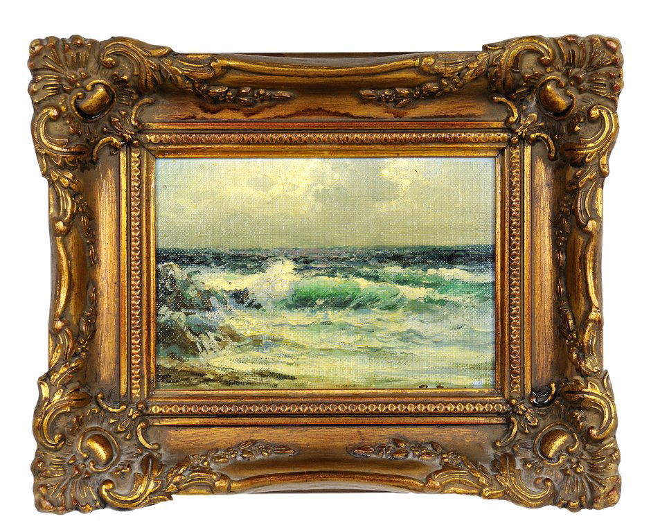 ALEXANDER DZIGURSKI, (YUGOSLAVIAN/AMERICAN; 1911-1995),: ALEXANDER DZIGURSKI (YUGOSLAVIAN/AMERICAN; 1911-1995) Oil on canvas. Signed in verso lower right, obscured beneath framing. 5 x 7 inches