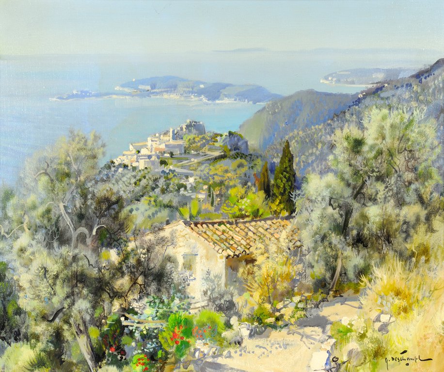 GABRIEL DESCHAMPS, (French, born 1947), Cote d'Azure,: GABRIEL DESCHAMPS (French, born 1947) Cote d'Azure Oil on canvas Signed lower right This lot will be sold without reserve 20¾ x 17½ inches (52.7 x 44.5 cm).