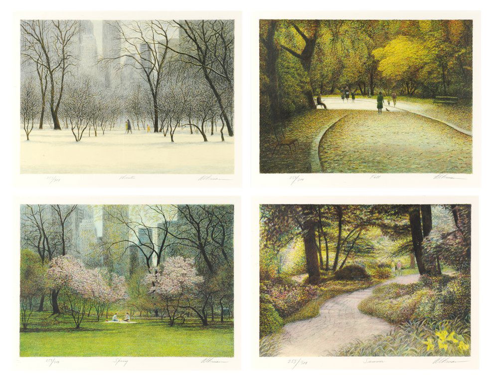HAROLD ALTMAN, (American, born 1924) , Four Seasons: HAROLD ALTMAN (American, born 1924) Four Seasons Suite, Spring, Summer, Fall, Winter, 1986 Lithographs ed. 253/300 Signed lower right 13 x 18 inches