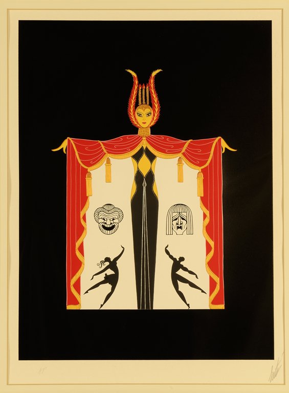 ERTÉ, AKA ROMAIN DE TIRTOFF, (Russian/French,: ERTÉ, AKA ROMAIN DE TIRTOFF (Russian/French, 1892-1990) Broadway Fashion Serigraph ed. AP Signed Erte lower right Published by Circle Art Gallery H 19 x W 14 inches