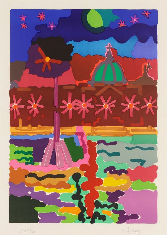 CHARLES LAPICQUE, (French, 1898-1988), San Simeon sous: CHARLES LAPICQUE (French, 1898-1988) San Simeon sous la Lune, 1955 Lithogrpah ed. e. a. 25/30 Signed lower right Balanci Catalogue Rais. #80 H 24 x W 17 inches