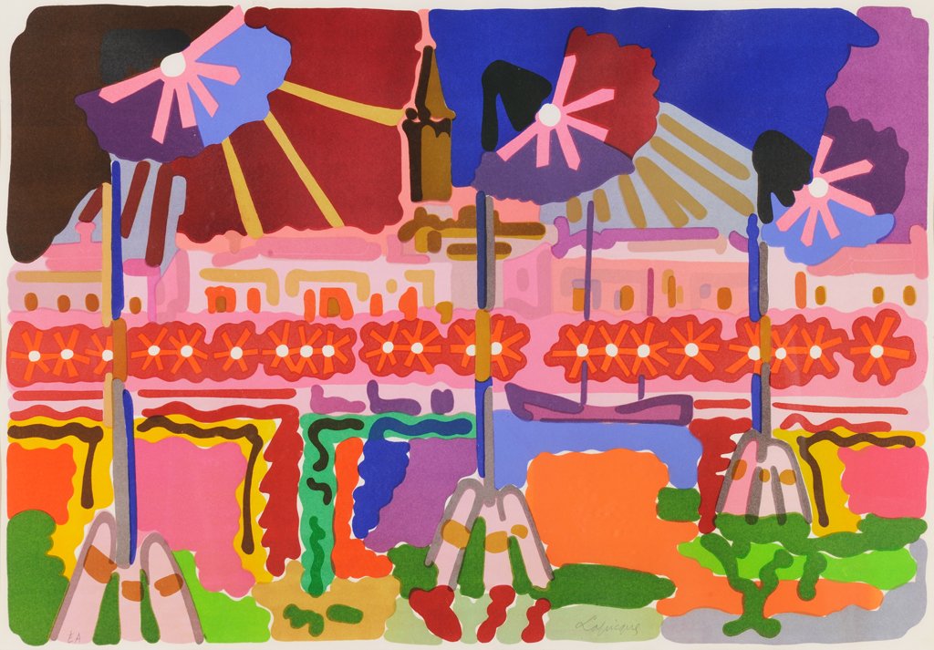 CHARLES LAPICQUE, (French, 1898-1988), Quai a Venise: CHARLES LAPICQUE (French, 1898-1988) Quai a Venise II, 1955 Lithograph ed. e. a. Signed lower right Balanci Catalogue Rais. #79 H 20½ x W 29½ inches