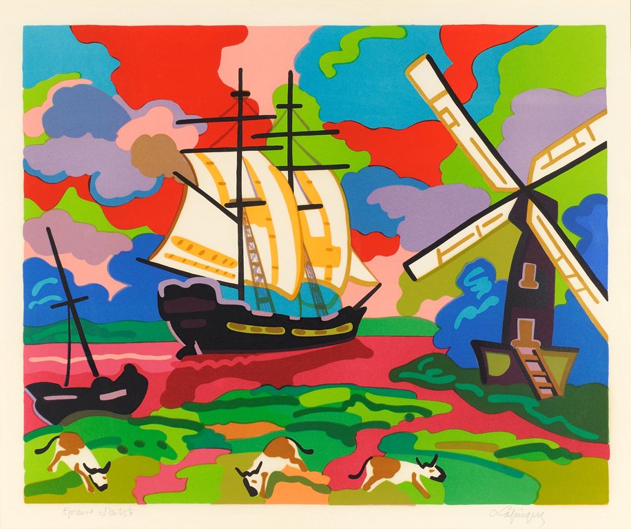 CHARLES LAPICQUE, (French, 1898-1988), Hollande I,: CHARLES LAPICQUE (French, 1898-1988) Hollande I, 1974 Lithograph ed e.a. Signed lower right Balanci Catalogue Rais. #495 H 20 x W 23¾ inches