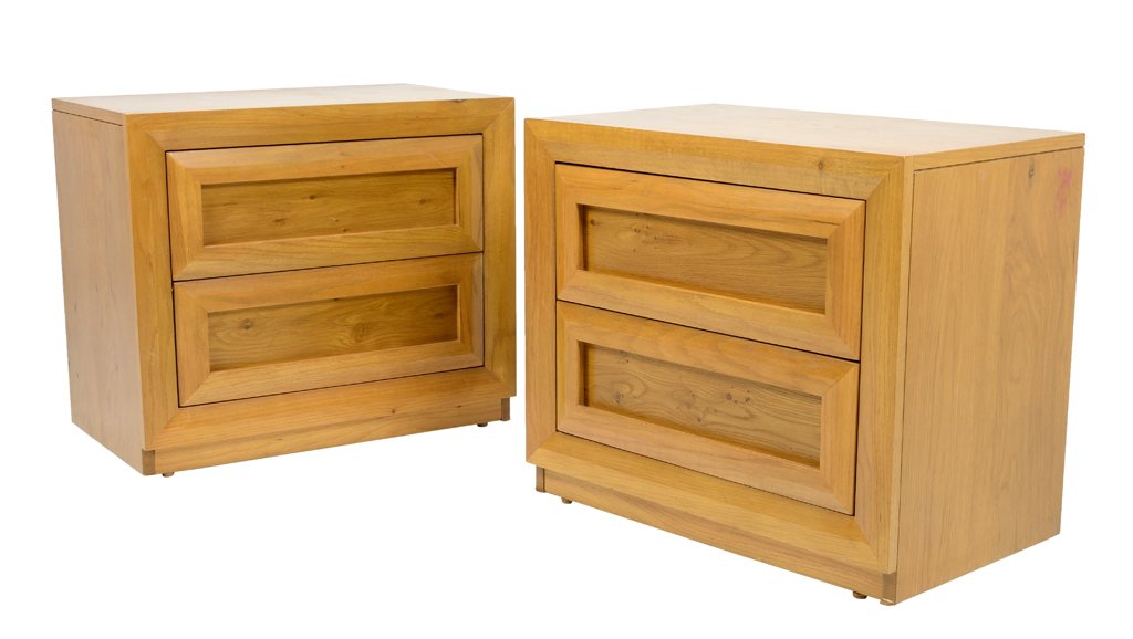 A PAIR OF THOMASVILLE RUSTIC BEDSIDE CABINETS: A PAIR OF THOMASVILLE RUSTIC BEDSIDE CABINETS The bedside cabinets each having a rectangular top over the conforming case, fitted with two drawers. H 22½ x W 26 x D16 inches.