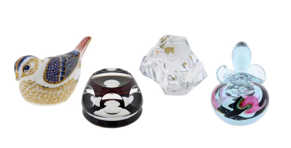 AN ASSEMBLED PAPERWEIGHT COLLECTION 4 pieces total: AN ASSEMBLED PAPERWEIGHT COLLECTION Comprising a Val St. Lambert intaglio-cut crystal Neptune paperweight, a Baccarat crystal sulphide cameo paperweight Baron de Montesquieu for the Franklin Mint, a R