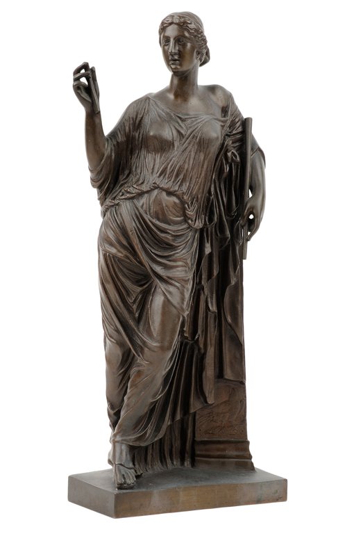 AFTER FERDINAND BARBEDIENNE, (French 1810-1892),: AFTER FERDINAND BARBEDIENNE (French 1810-1892) Euterpe, The Muse of Music, the Giver of Much Delight Bronze Inscribed to base F. Barbedienne, Fondeur Foundry mark lower center verso Reproducion Mecani