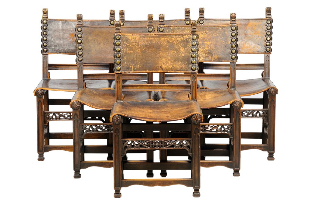 A SET OF SIX GOTHIC REVIVAL STYLE FARTHINGALE CHAIRS