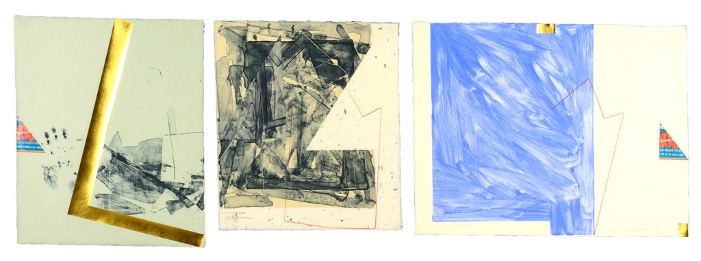 STEVEN SORMAN, (American, born 1948), What I Meant to: STEVEN SORMAN (American, born 1948) What I Meant to Say (Triptych), 1982 Lithograph, 5/18 Signed lower center H 84 x W 36 inches.