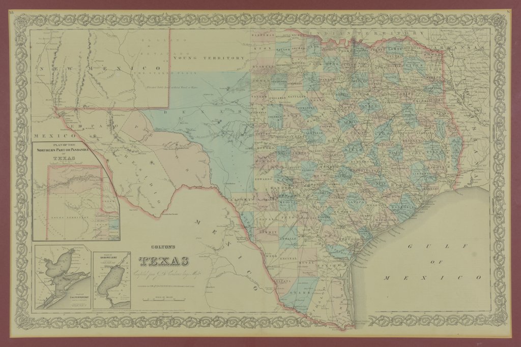 GEORGE WOOLWORTH COLTON AND CHARLES B. COLTON,: GEORGE WOOLWORTH COLTON AND CHARLES B. COLTON (American, 1827-1901 and 1832-1916) Colton's Texas, circa 1860 Hand colored engraved map After Jacob de Cordova, compiled and published by G.W. and C.B. C