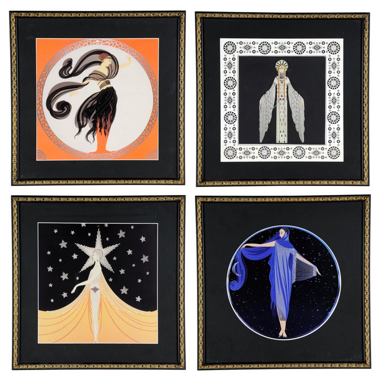 ROMAIN DE TIRTOFF ERTE, (French, 1892-1990), Byzantine: ROMAIN DE TIRTOFF ERTE (French, 1892-1990) Byzantine New York, New York Moonlight Flames of Love Digital offset print (four works) H 11¾ x W 11¾ inches. Provenance: Property from Bogart's Casa Blanc