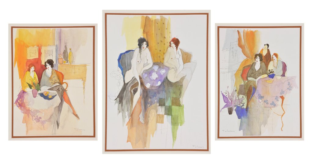 AFTER ITZCHAK TARKAY, (Serbian/Israeli, 1935-2012),: AFTER ITZCHAK TARKAY (Serbian/Israeli, 1935-2012) Untitled Offset prints (three works) signed in print Largest H 12 x W 9 inches Smallest H 9 1/2 x W 7 inches.