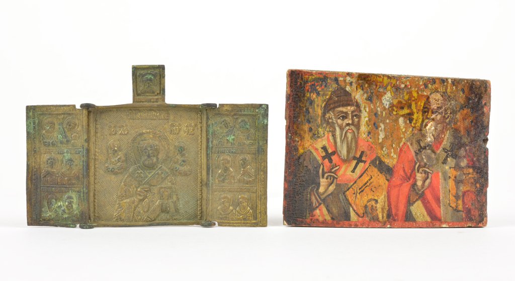 TWO SMALL ICONS: TWO SMALL ICONS Tallest H 2¾ x W 4 inches. Provenance: Property from the Estate of John and Ann Hamilton, Houston, Texas