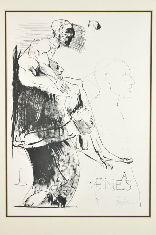 LEONARD BASKIN, (American, 1922-2000), Aeneas,: LEONARD BASKIN (American, 1922-2000) Aeneas Lithograph, ed. 107/160 Signed lower right, numbered lower left H 33¼ x W 23½ inches.