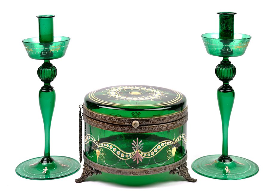 A BOHEMIAN GLASS TABLE GARNITURE (1 of 4)
