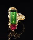 A TOURMALINE AND RUBELITE CUSTOM RING IN 14 KARAT GOLD