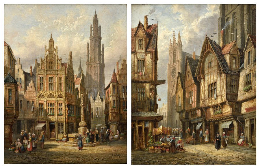 HENRI SCHAFER, (German/French 1833-1916), City Scenes, (1 of 8)