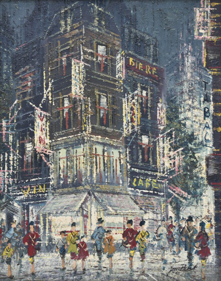 JEAN PETIT, (French, 20th century), Parisian Cafe, Oil (1 of 4)