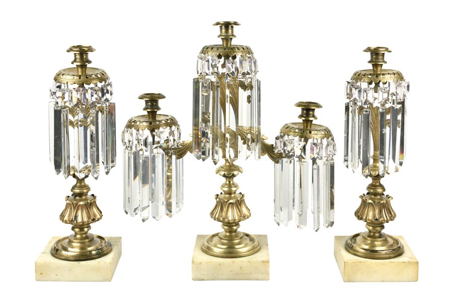 A VICTORIAN GILT METAL GIRANDOLE THREE PIECE GARNITURE (1 of 1)
