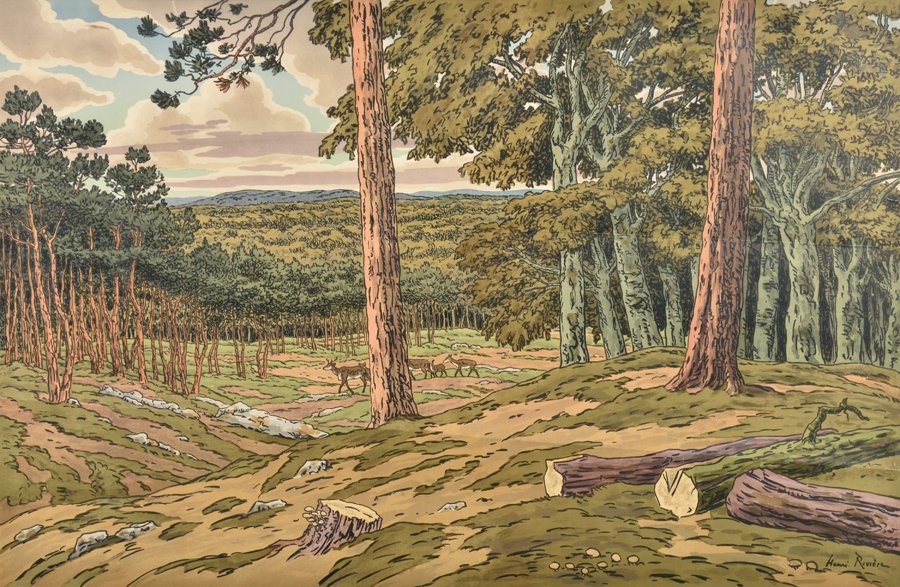 HENRI RIVIERE, (French, 1864-1951), Le Foret, 1899,: HENRI RIVIERE (French, 1864-1951) Le Foret, 1899 Lithograph Signed in plate lower right H 21 X W 32½ inches.