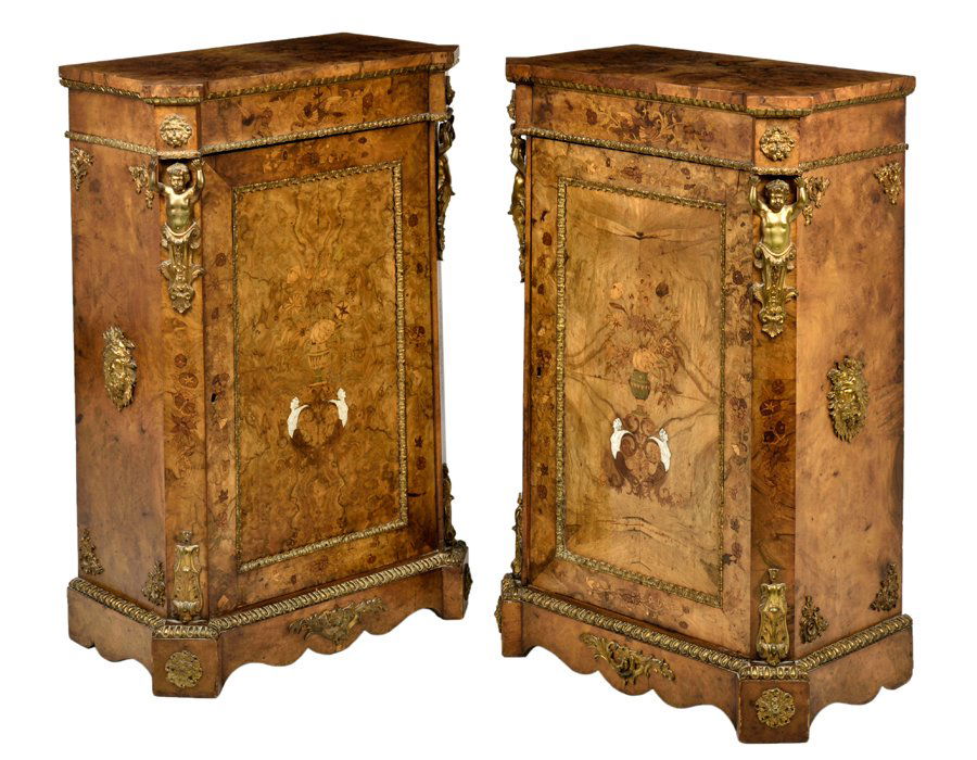A PAIR OF VICTORIAN BURL WALNUT AND MARQUETRY GILT (1 of 10)