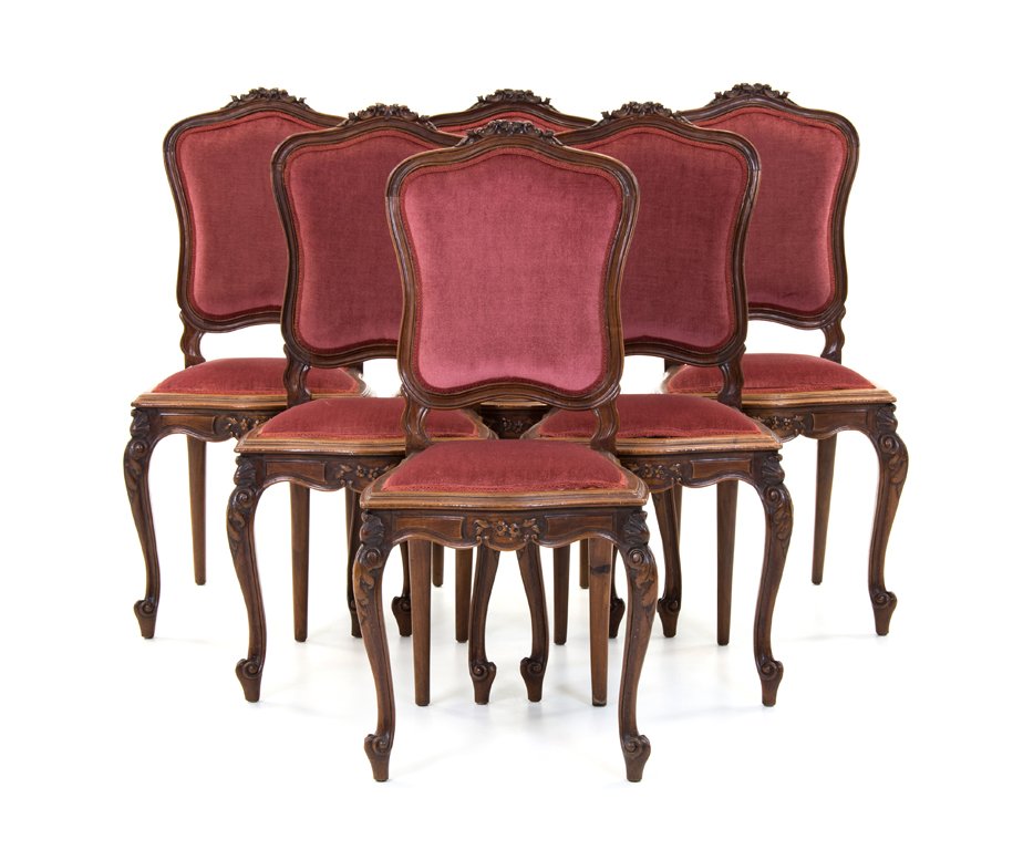A SET OF SIX LOUIS XV STYLE WALNUT DINING CHAIRS (1 of 4)