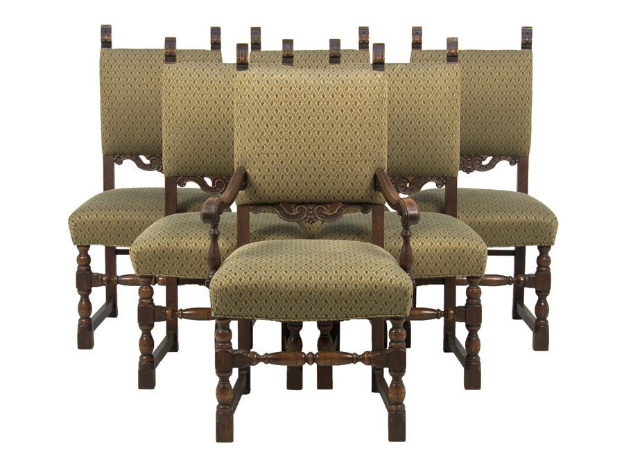 A SET OF SIX RENAISSANCE REVIVAL STYLE OAK ARMCHAIRS (1 of 3)