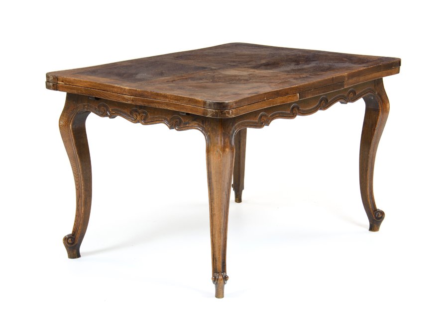A FRENCH PROVINCIAL OAK DRAW-LEAF TABLE (1 of 2)