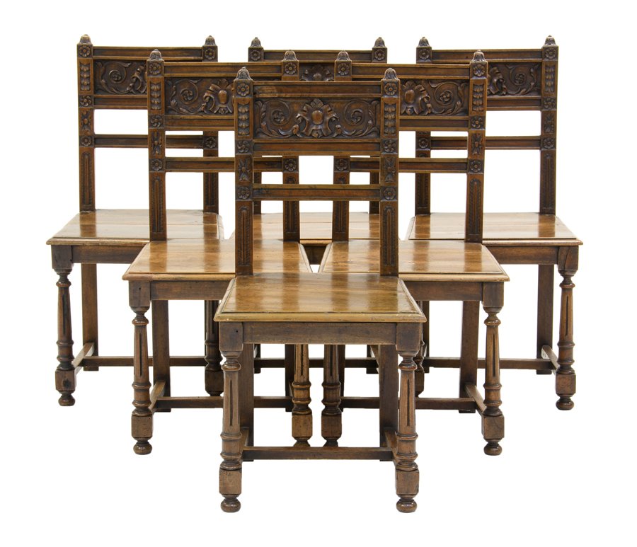 SIX RENAISSANCE REVIVAL OAK SIDE CHAIRS (1 of 6)