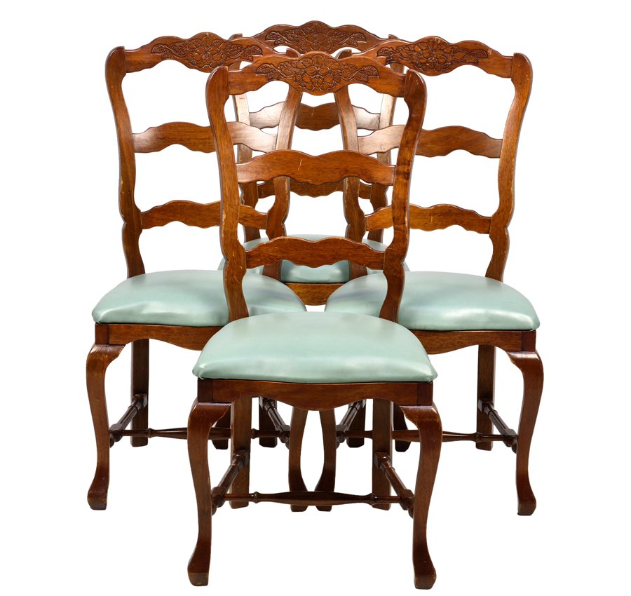 A SET OF FOUR FRENCH PROVINCIAL STYLE OAK LADDERBACK (1 of 5)