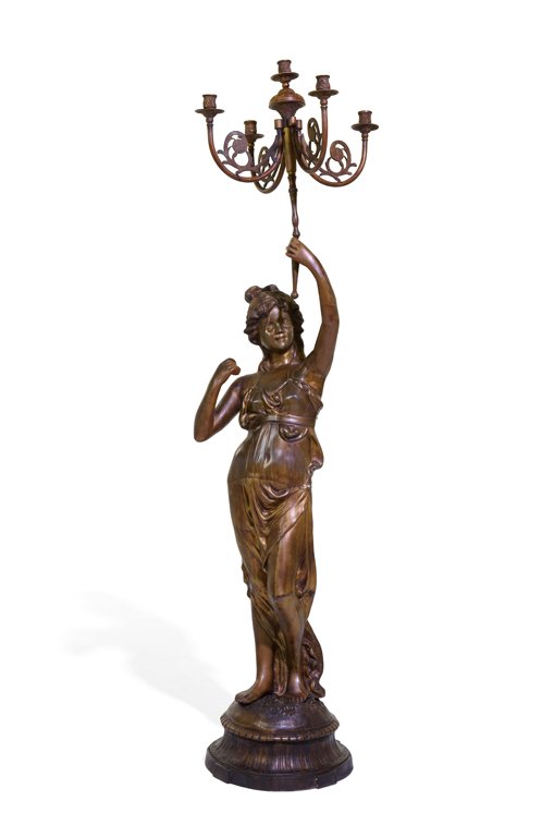 A CONTINENTAL PATINATED METAL FIVE-LIGHT FIGURAL (1 of 5)