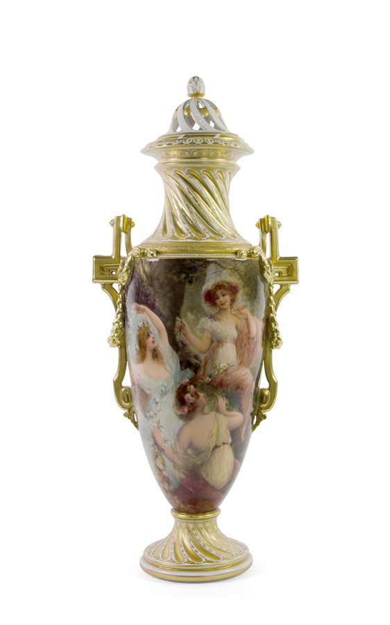 AN AUSTRIAN PORCELAIN LIDDED URN, FRANZ DORFL (1 of 8)