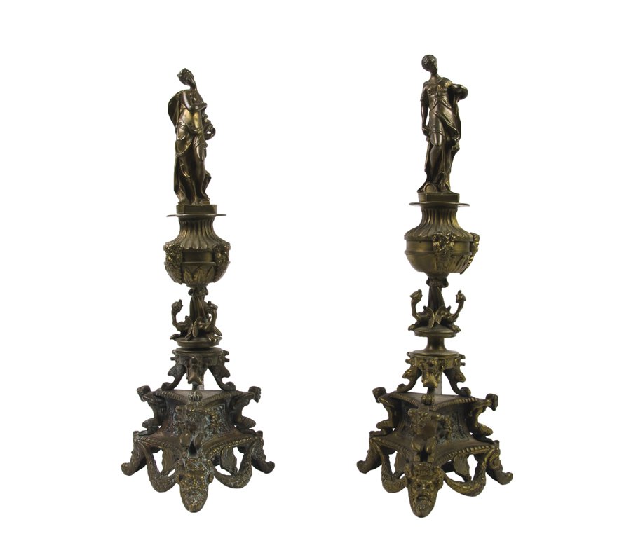 A PAIR OF FRENCH GILT BRONZE FIGURAL ANDIRONS (1 of 4)