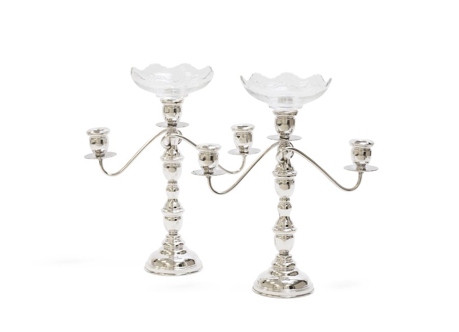 A PAIR OF AMERICAN SILVER-PLATE THREE-LIGHT CANDELABRA (1 of 6)