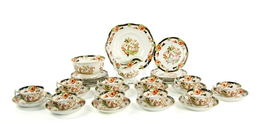 AN ENGLISH PORCELAIN PARTIAL TEA SERVICE FOR TEN (1 of 6)