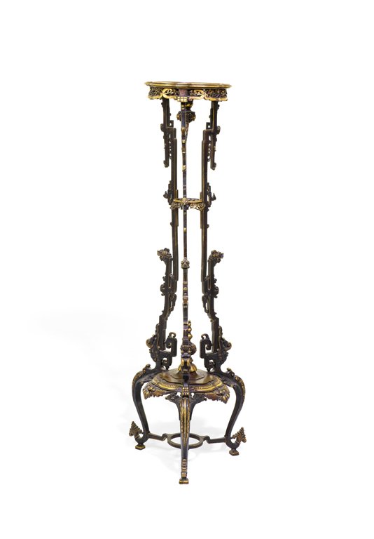 A JAPANESE STYLE BRONZE AND GILT JARDINIERE STAND (1 of 5)