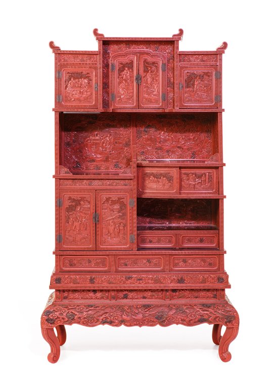 A CHINESE CINNABAR LACQUER DISPLAY CABINET (1 of 8)