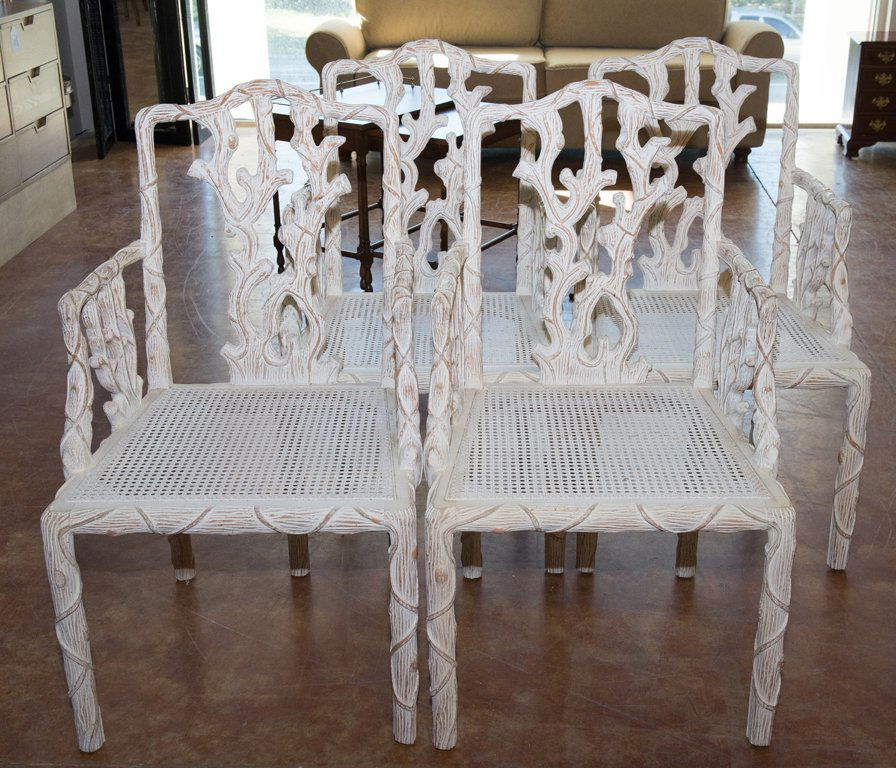 A SET OF FOUR WHITE CORAL STYLE ARMCHAIRS (1 of 1)