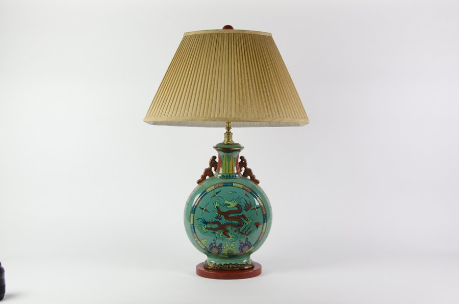 A CHINESE STYLE TURQUOISE GROUND MOON FLASK MOUNTED AS (1 of 4)