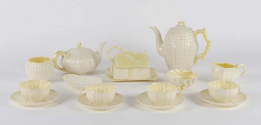 A BELLEEK EGGSHELL PORCELAIN 'TRIDACNA YELLOW' PART (1 of 1)