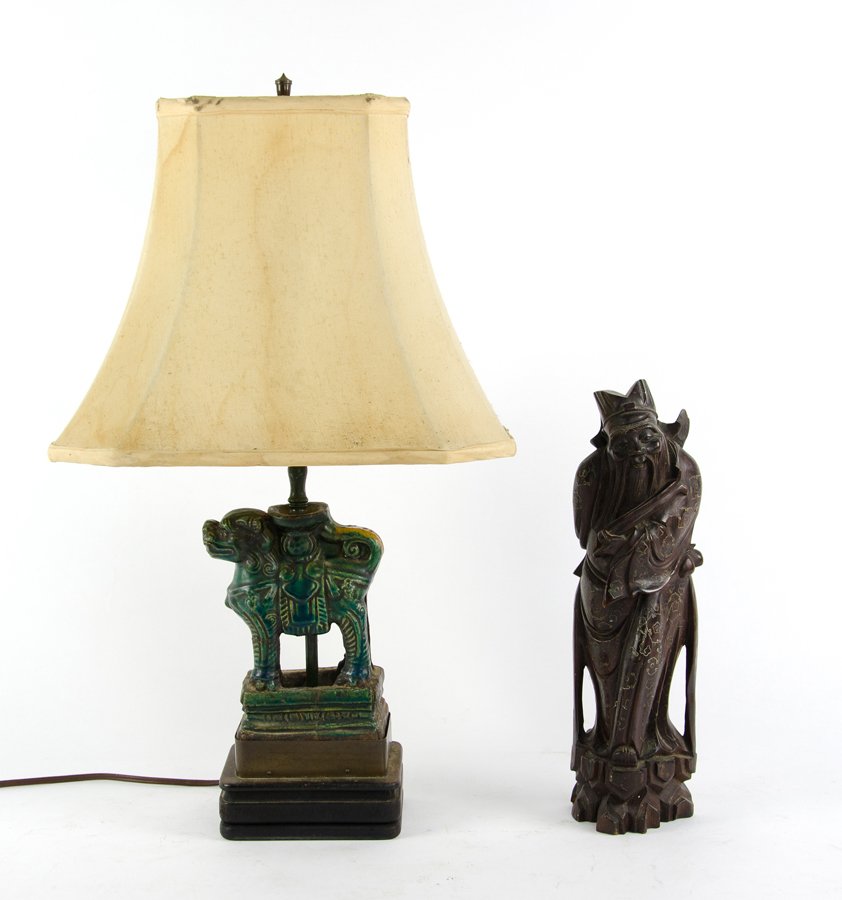 A CHINESE CERAMIC ROOF TILE MOUNTED AS A LAMP (1 of 1)
