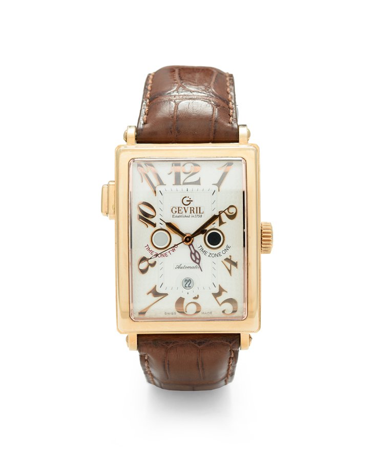 A GENTLEMEN'S GEVRIL 18K GOLD SERENADE DUAL TIME ZONE (1 of 2)