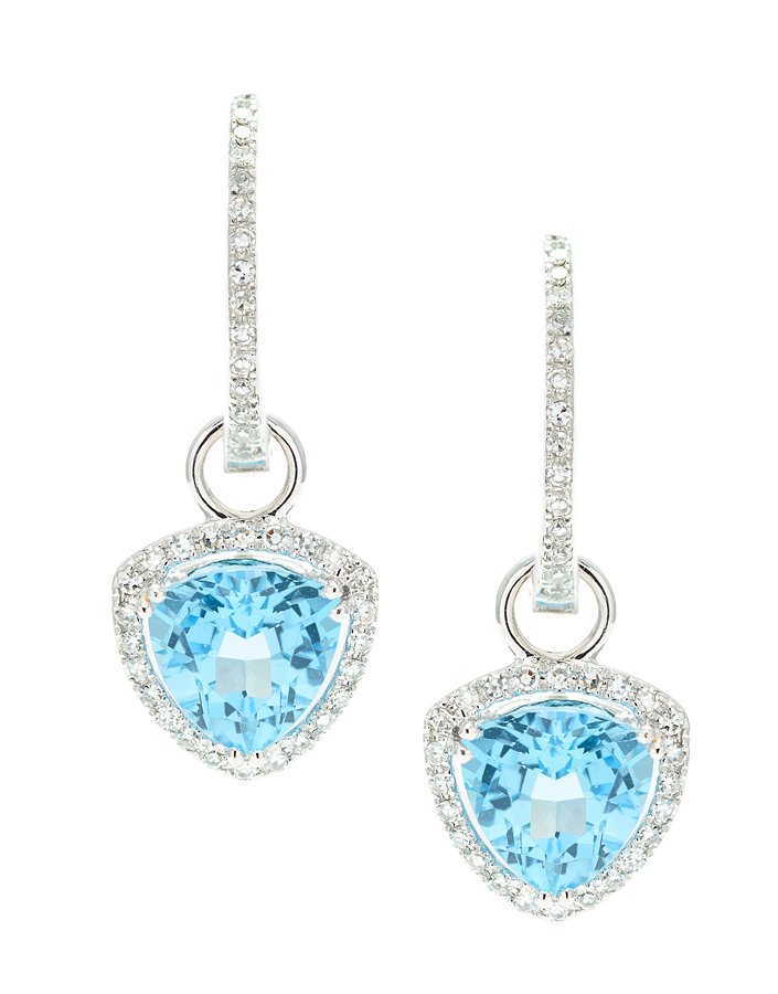 A PAIR OF BLUE TOPAZ AND DIAMOND EARRINGS (1 of 2)