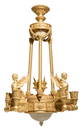 AN EMPIRE STYLE GILTWOOD AND ALABASTER SIX-LIGHT