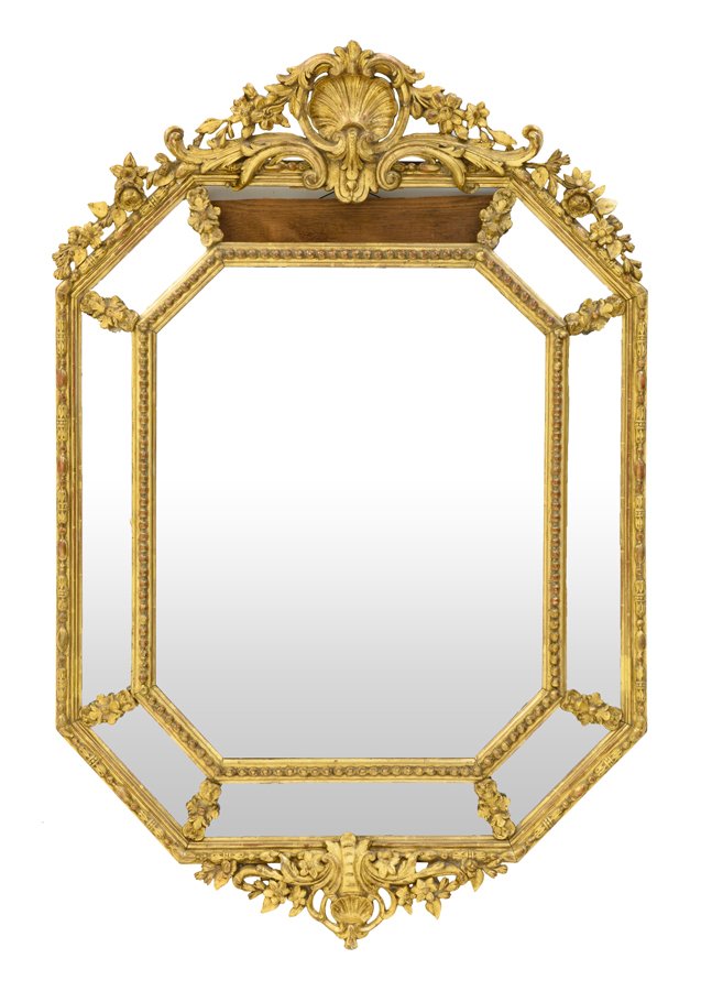 A 19TH CENTURY GILTWOOD AND GESSO CUSHION FRAMED MIRROR (1 of 3)