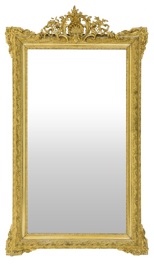 A LARGE 19TH CENTURY GILTWOOD AND GESSO MIRROR (1 of 4)