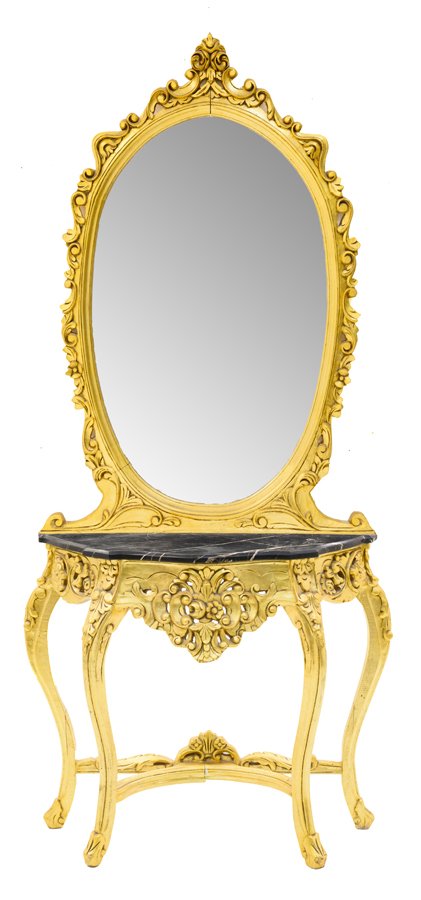 A ROCOCO STYLE GILTWOOD CONSOLE TABLE AND MIRROR (1 of 4)