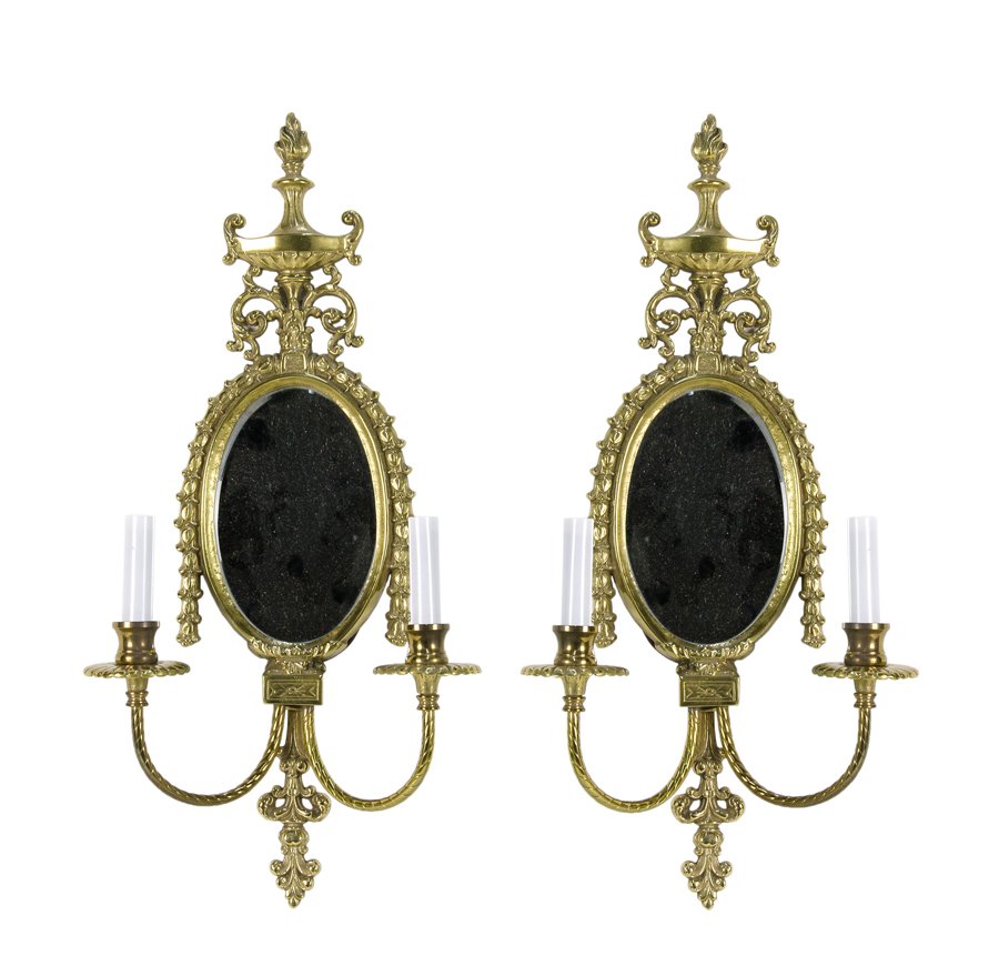 A PAIR OF ADAM STYLE GILT BRONZE TWO-LIGHT SCONCES (1 of 3)