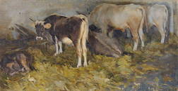 UMBERTO COROMALDI, (Italian, 1870-1948), Cows, Oil on