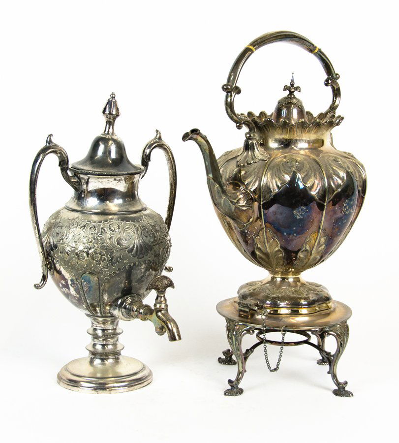 A SILVER-PLATED SAMOVAR AND POURING KETTLE (1 of 1)